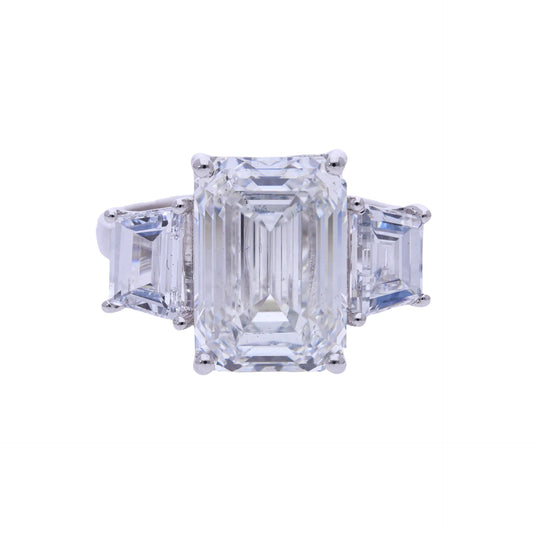 8.89 Ct Lab Grown Emerald Cut Diamond Three Stone Engagement Ring - Helodia Jewelry