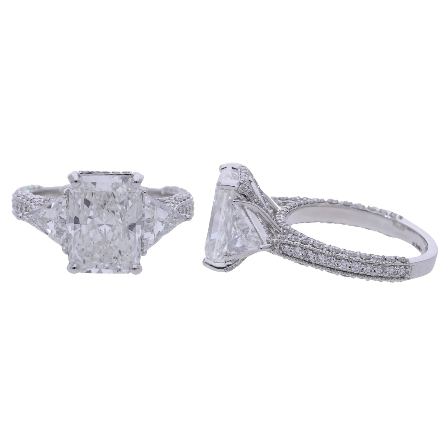 5.70 Ct Radiant Cut Lab Grown Diamond with Hidden Halo Pavé Engagement Ring - Helodia Jewelry