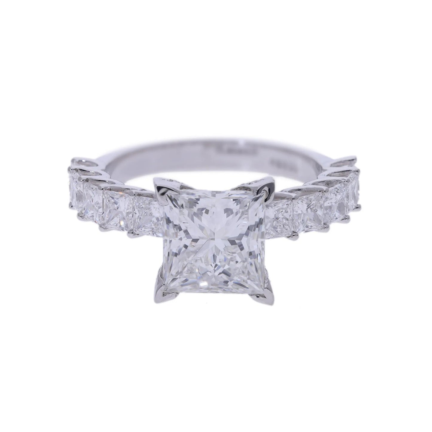 3.29 Ct Lab Grown Princess Cut Diamond with Hidden Halo & Side Stones Engagement Ring - Helodia Jewelry