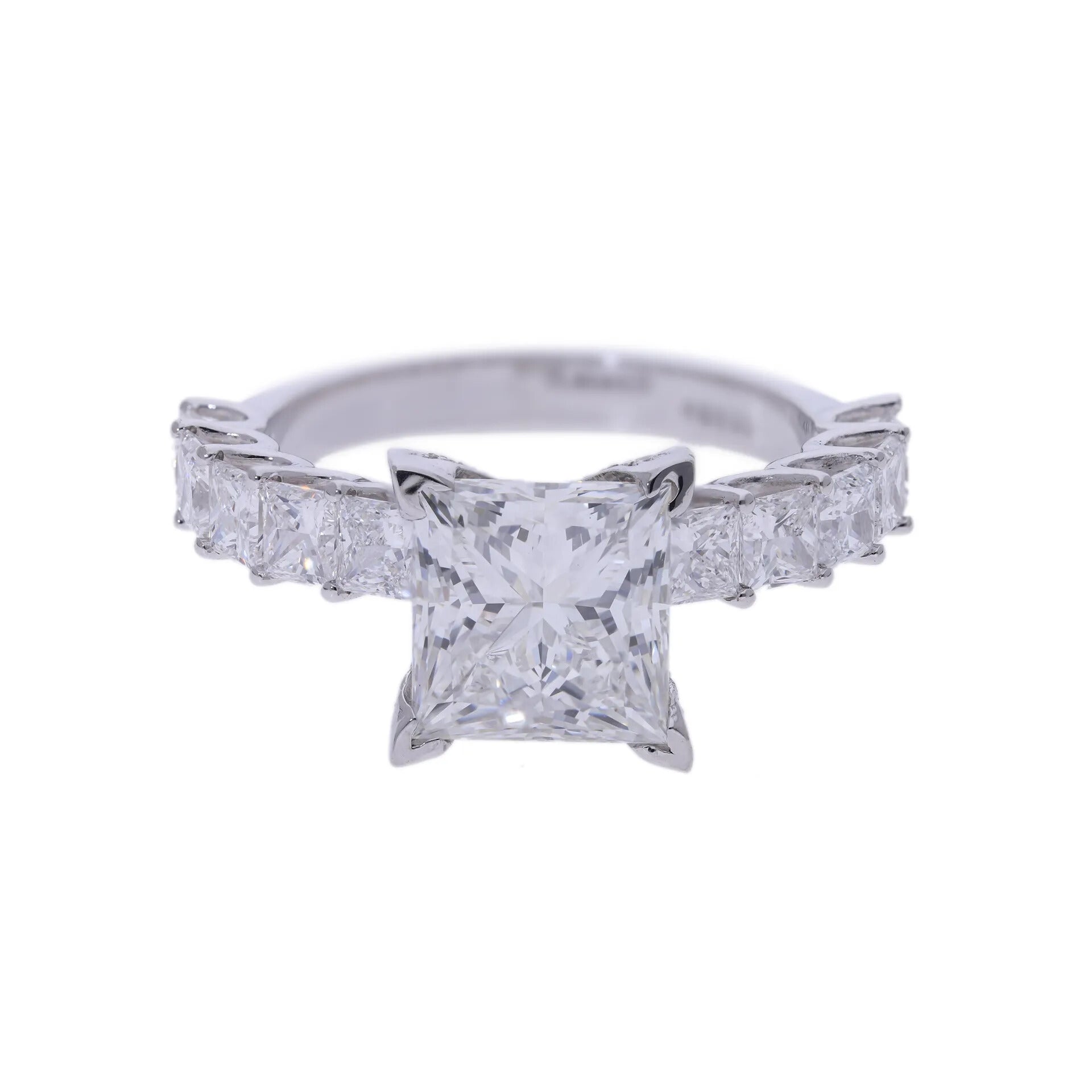 3.29 Ct Lab Grown Princess Cut Diamond with Hidden Halo & Side Stones Engagement Ring - Helodia Jewelry