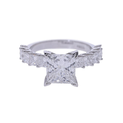 3.29 Ct Lab Grown Princess Cut Diamond with Hidden Halo & Side Stones Engagement Ring - Helodia Jewelry