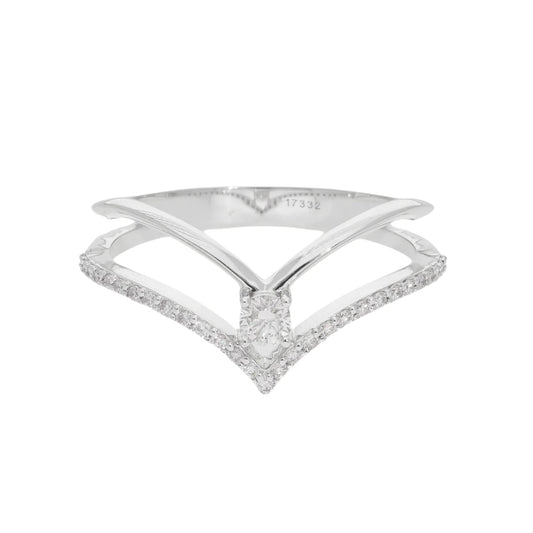 0.38 Ct Natural Brilliant Cut Diamond V Shaped Ring - Helodia Jewelry