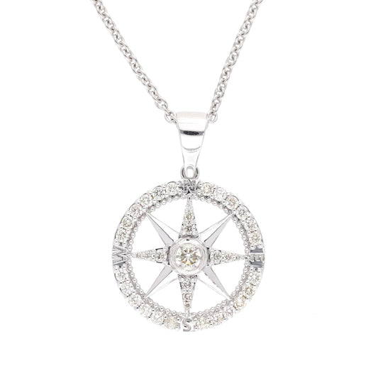 0.59 Ct Natural Diamond Compass Charm