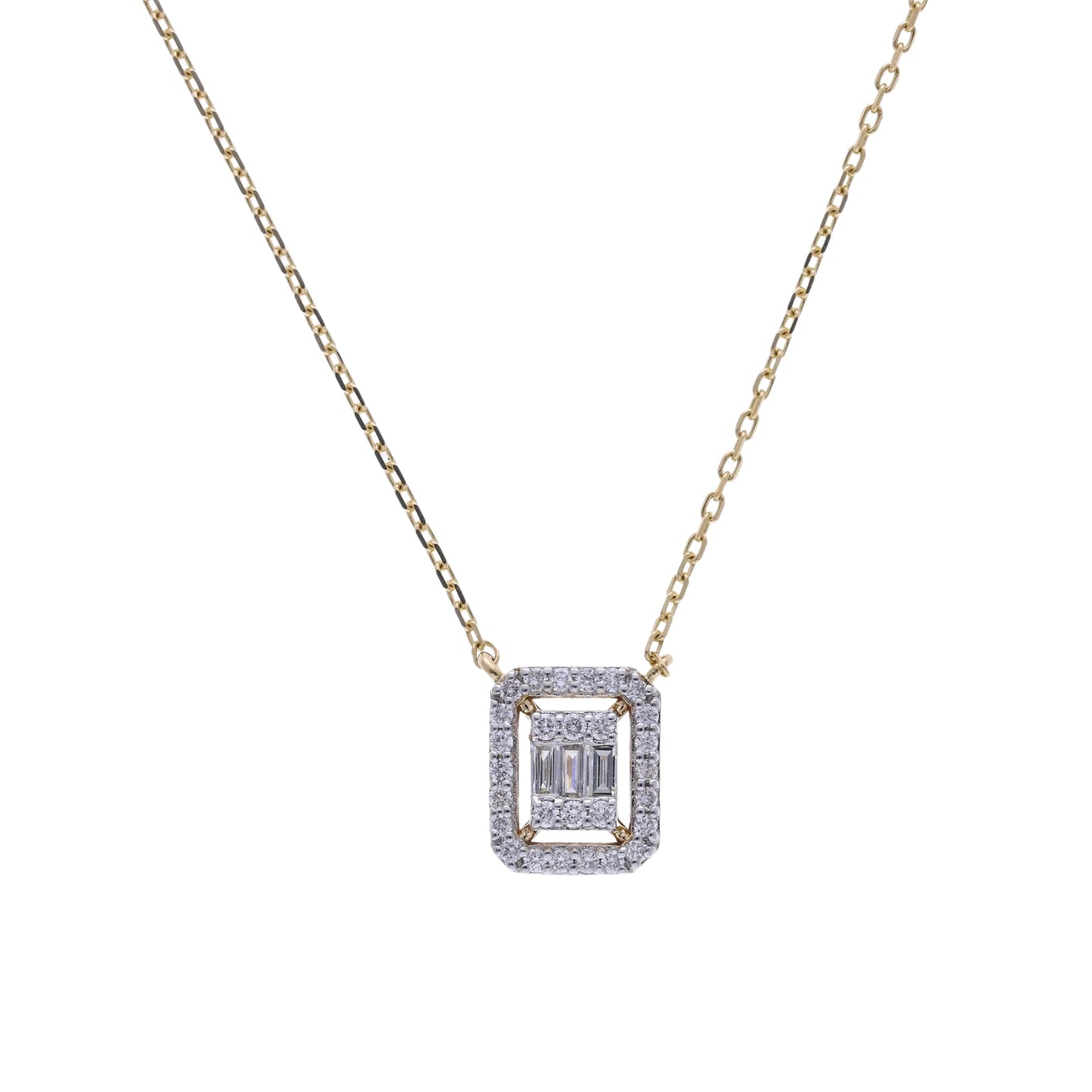 0.30 Ct Natural Baguette Diamond Halo Necklace