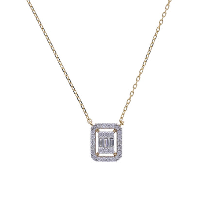 0.30 Ct Natural Baguette Diamond Halo Necklace