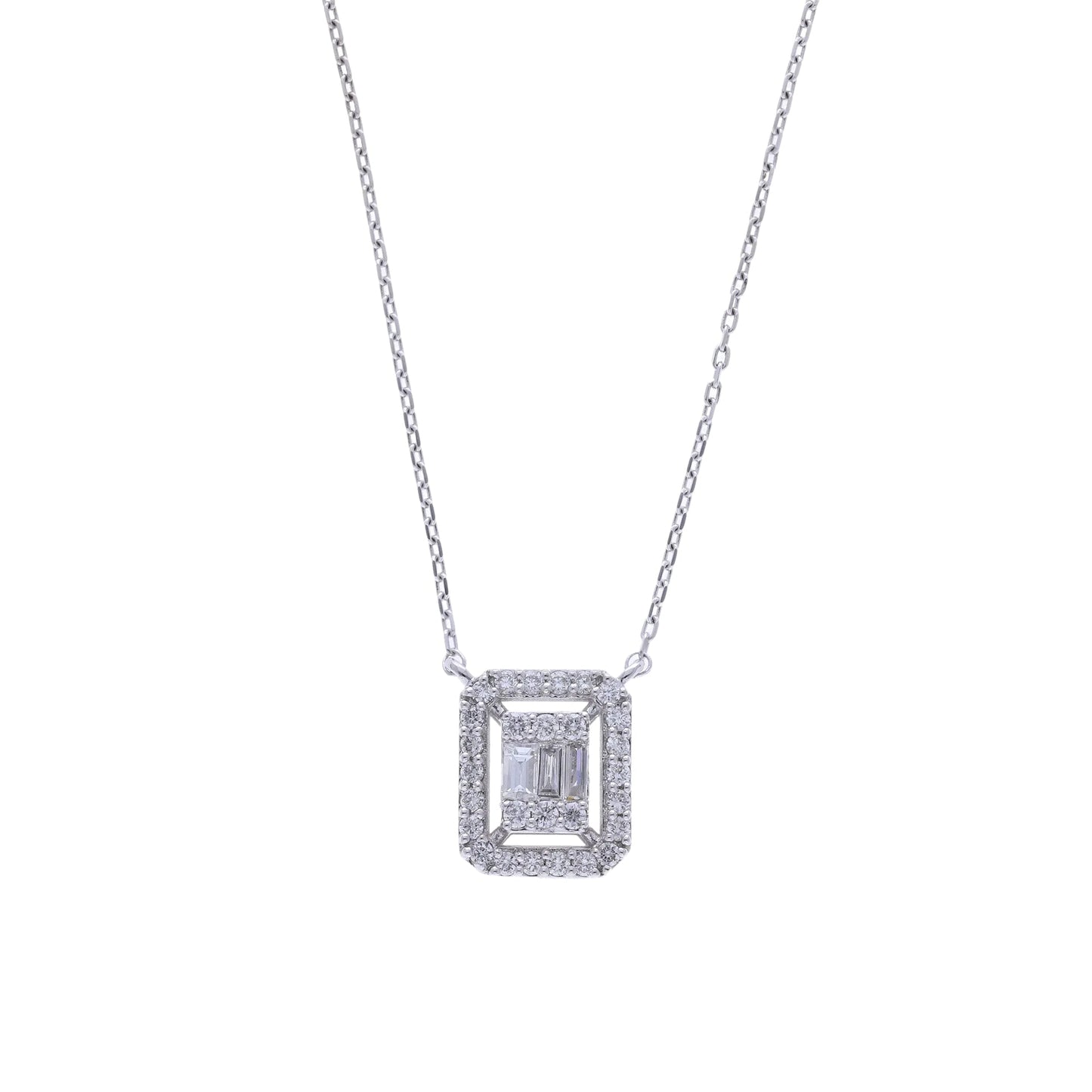 0.30 Ct Natural Baguette Diamond Halo Necklace