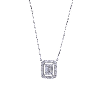 0.30 Ct Natural Baguette Diamond Halo Necklace