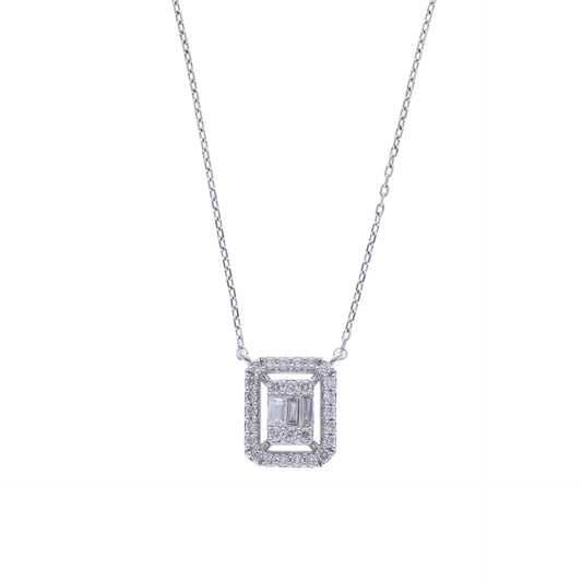 0.30 Ct Natural Baguette Diamond Halo Necklace
