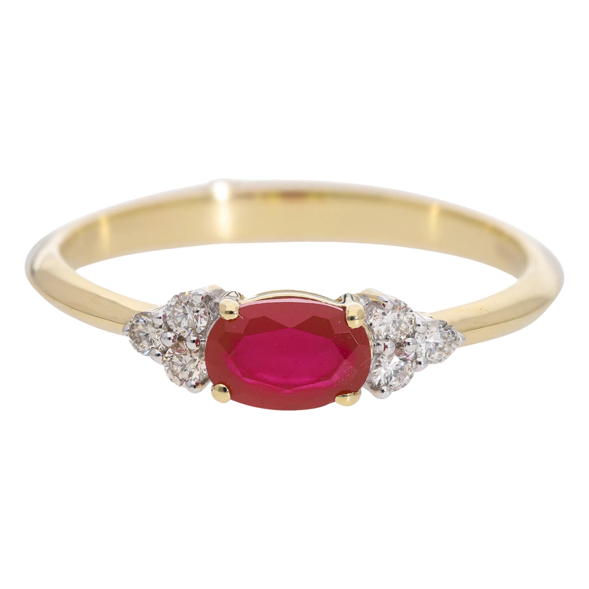 0.52 Oval Cut Lab Grown Ruby with Natural Diamond Side Stones Ring - Helodia Jewelry