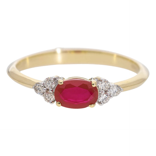 0.52 Oval Cut Lab Grown Ruby with Natural Diamond Side Stones Ring - Helodia Jewelry