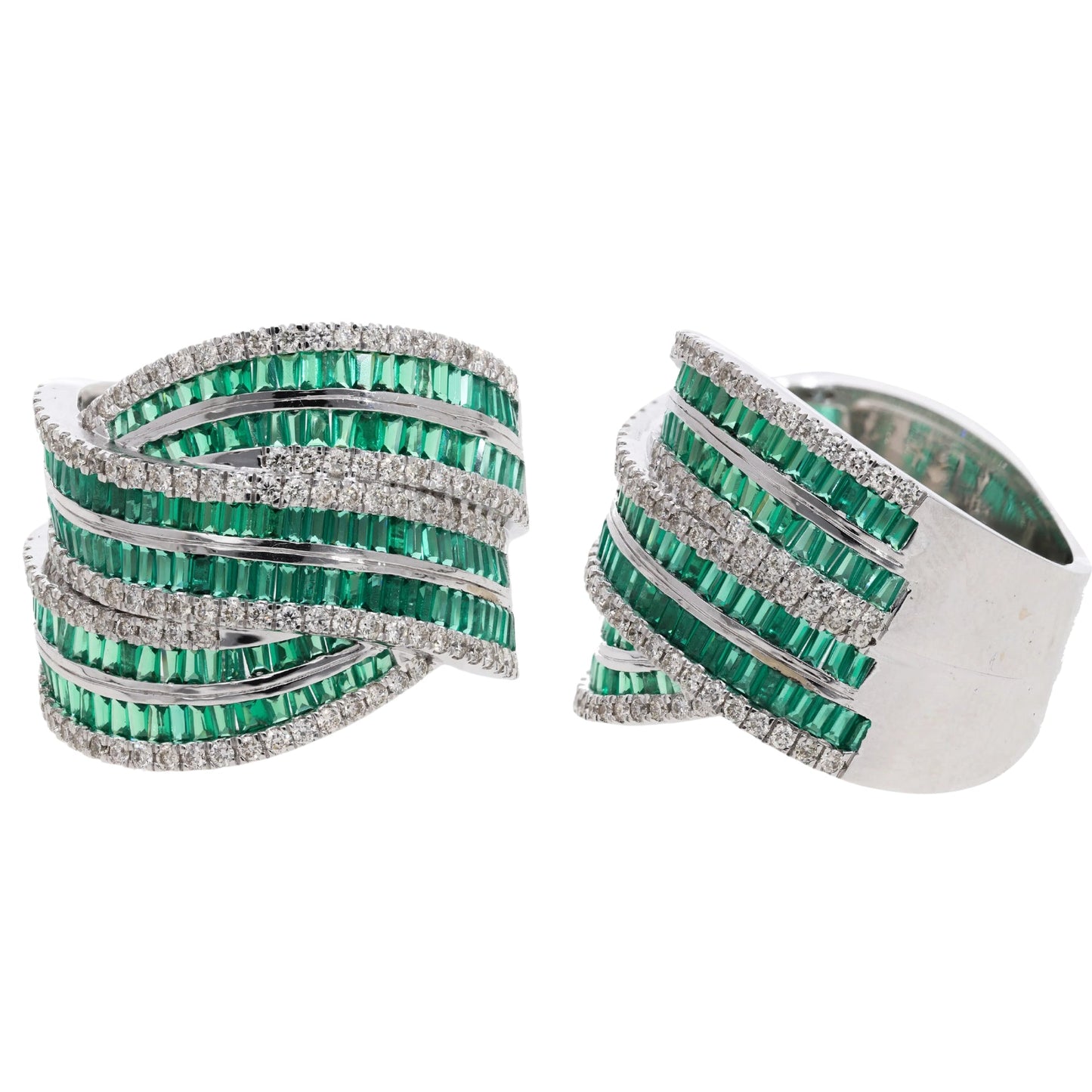 3.93 Ct Royal Natural Baguette Lab Emerald & Diamond Ring - Helodia Jewelry