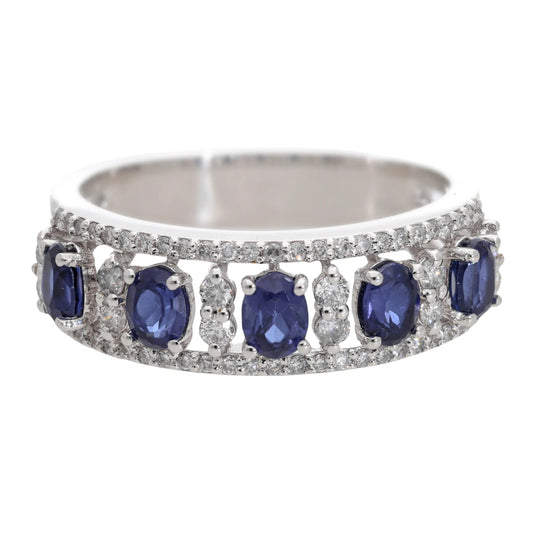 0.40 Ct Royal Natural Diamond with Oval Cut Lab Sapphire Ring - Helodia Jewelry