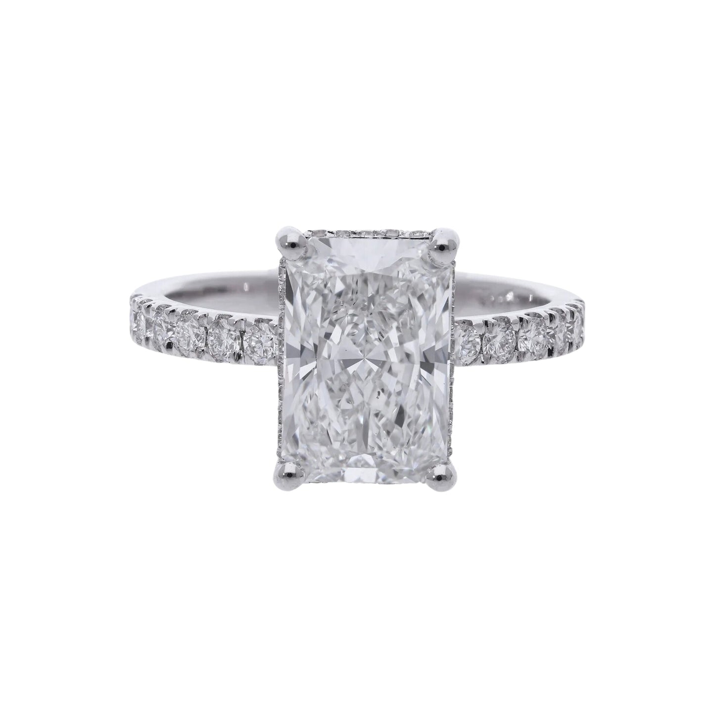 3.50 Ct Lab Grown Radiant Cut Diamond with Hidden Halo & Side Stones Engagement Ring - Helodia Jewelry