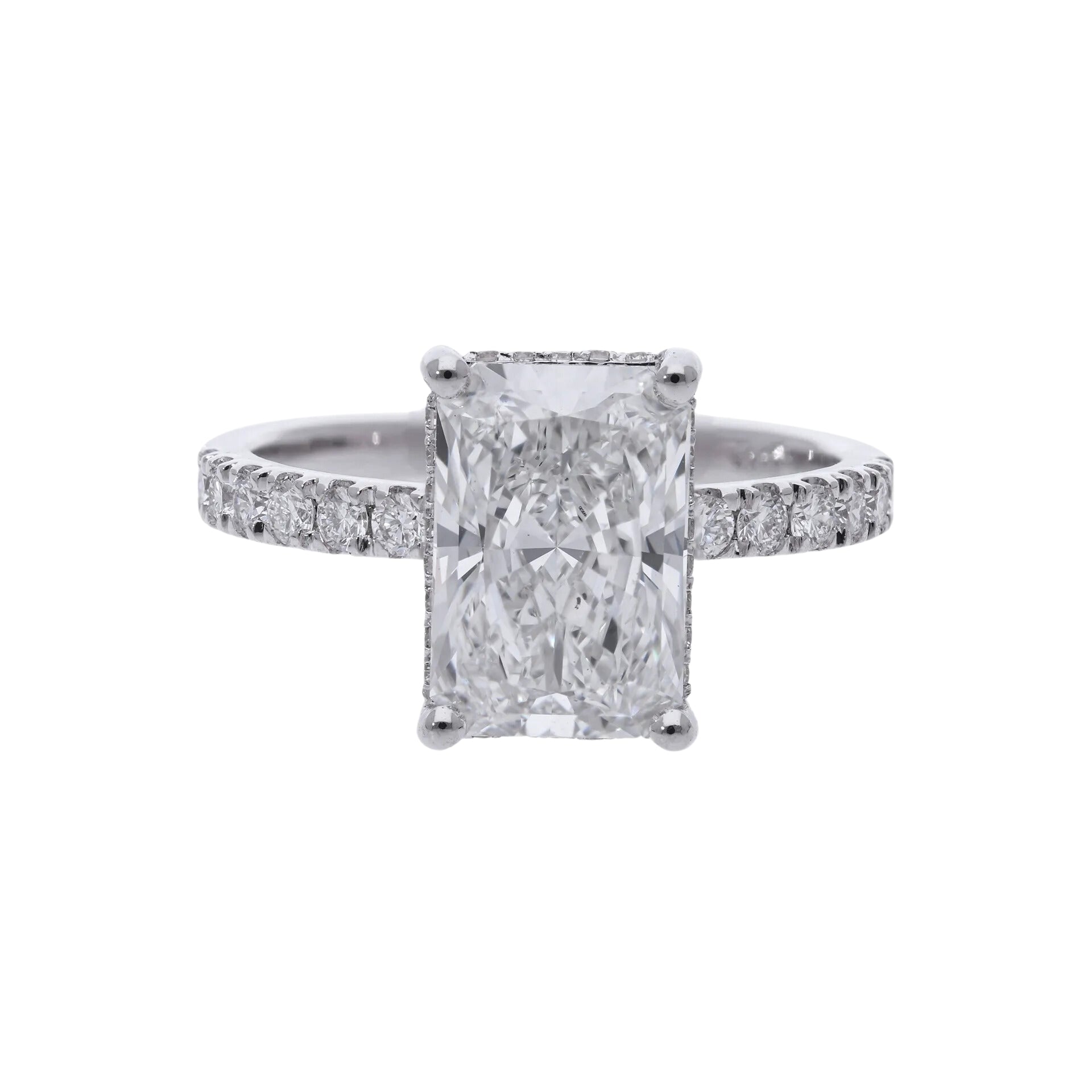 3.50 Ct Lab Grown Radiant Cut Diamond with Hidden Halo & Side Stones Engagement Ring - Helodia Jewelry