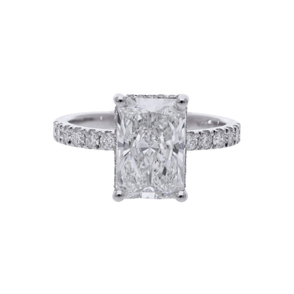 3.50 Ct Lab Grown Radiant Cut Diamond with Hidden Halo & Side Stones Engagement Ring - Helodia Jewelry
