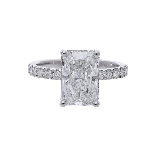 3.50 Ct Lab Grown Radiant Cut Diamond with Hidden Halo & Side Stones Engagement Ring - Helodia Jewelry
