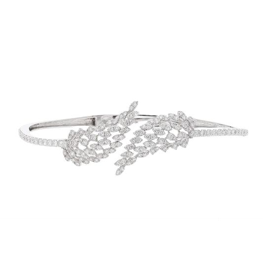 2 Ct Natural Diamond Feathers Cuff Bracelet