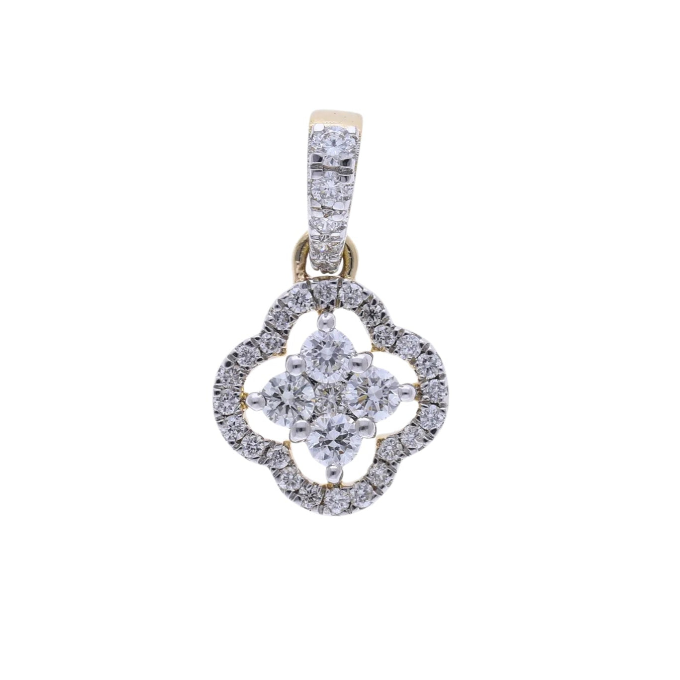 0.30 Ct Natural Diamond Clover Shaped Halo Charm