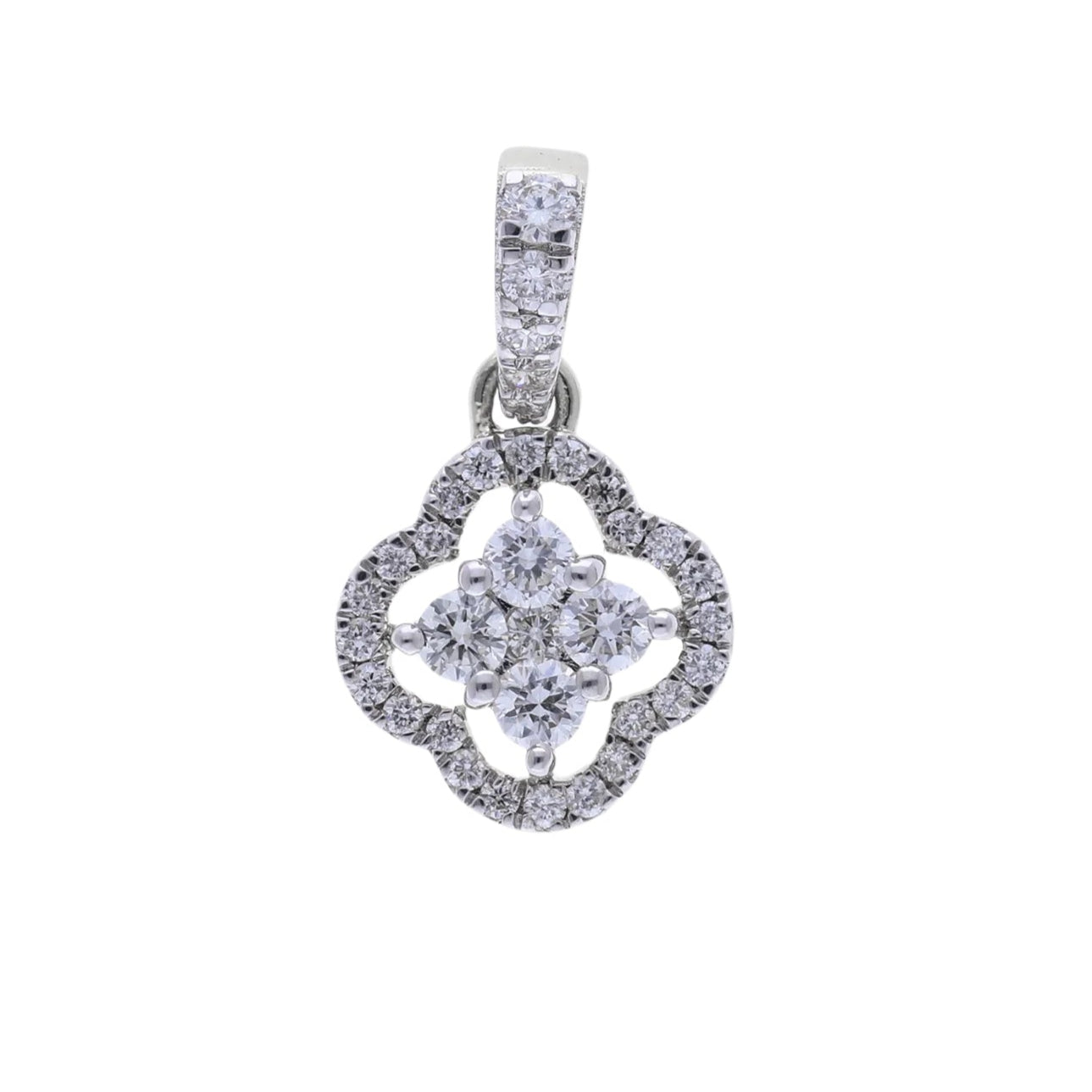 0.30 Ct Natural Diamond Clover Shaped Halo Charm
