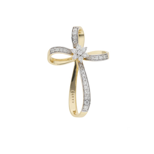 0.25 Ct Natural Diamond Cross with Flower Charm