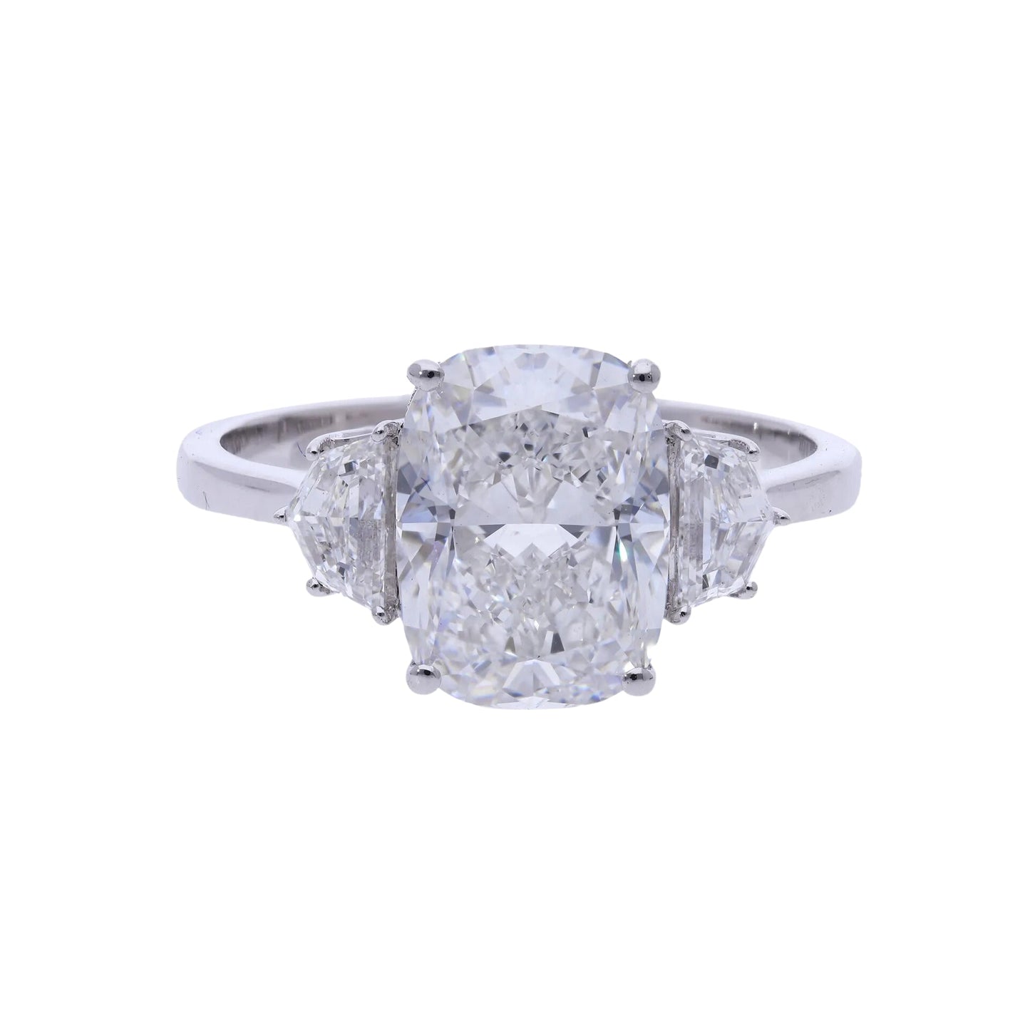 3.62 ct Cushion Cut Lab Grown Diamond Three Stone Engagement Ring - Helodia Jewelry