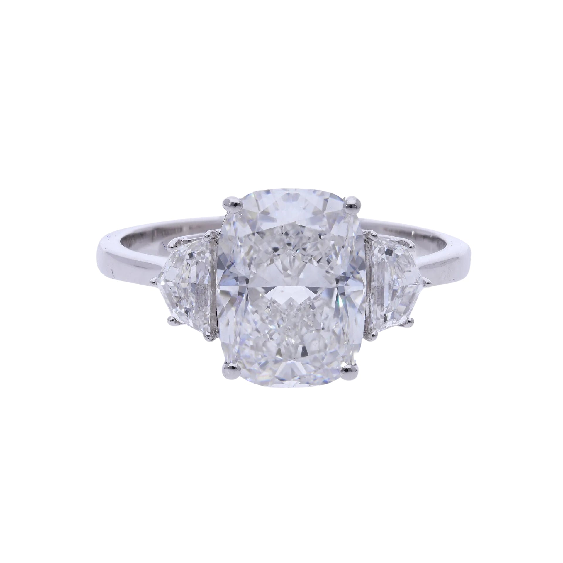 3.62 ct Cushion Cut Lab Grown Diamond Three Stone Engagement Ring - Helodia Jewelry