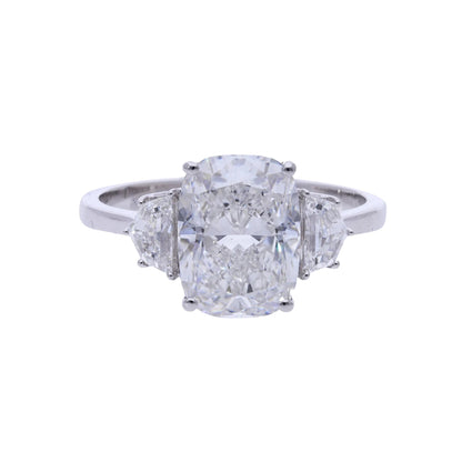 3.62 ct Cushion Cut Lab Grown Diamond Three Stone Engagement Ring - Helodia Jewelry