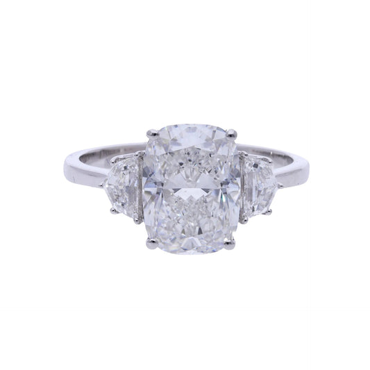 3.62 ct Cushion Cut Lab Grown Diamond Three Stone Engagement Ring - Helodia Jewelry