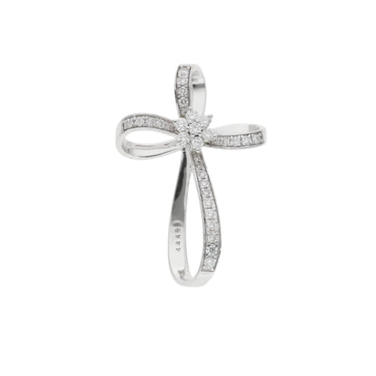 0.25 Ct Natural Diamond Cross with Flower Charm