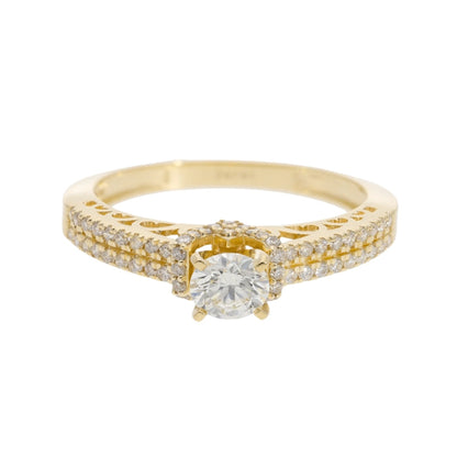 0.80 Ct Natural Brilliant Cut Diamond with Pavé Side Stones Engagement Ring