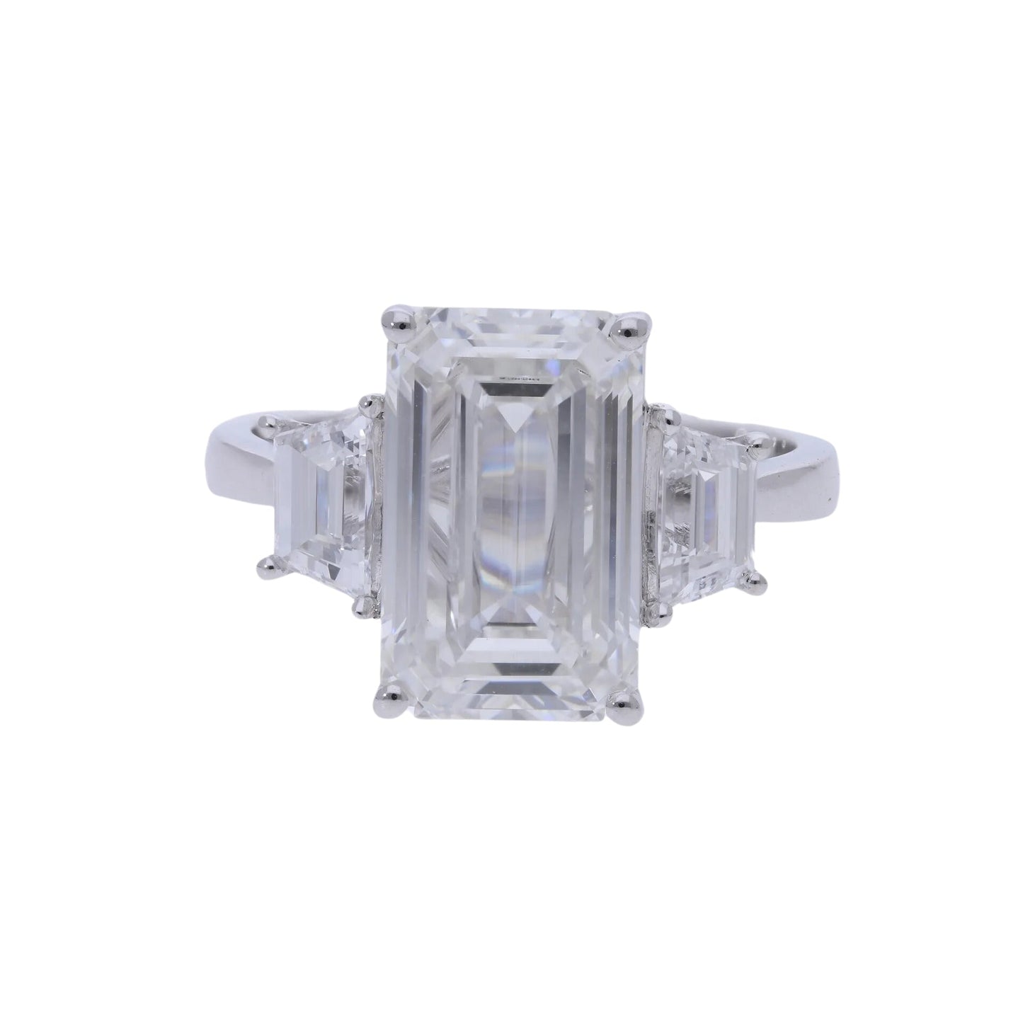 5.87 Ct Lab Grown Emerald Cut Diamond Three Stone Engagement Ring - Helodia Jewelry