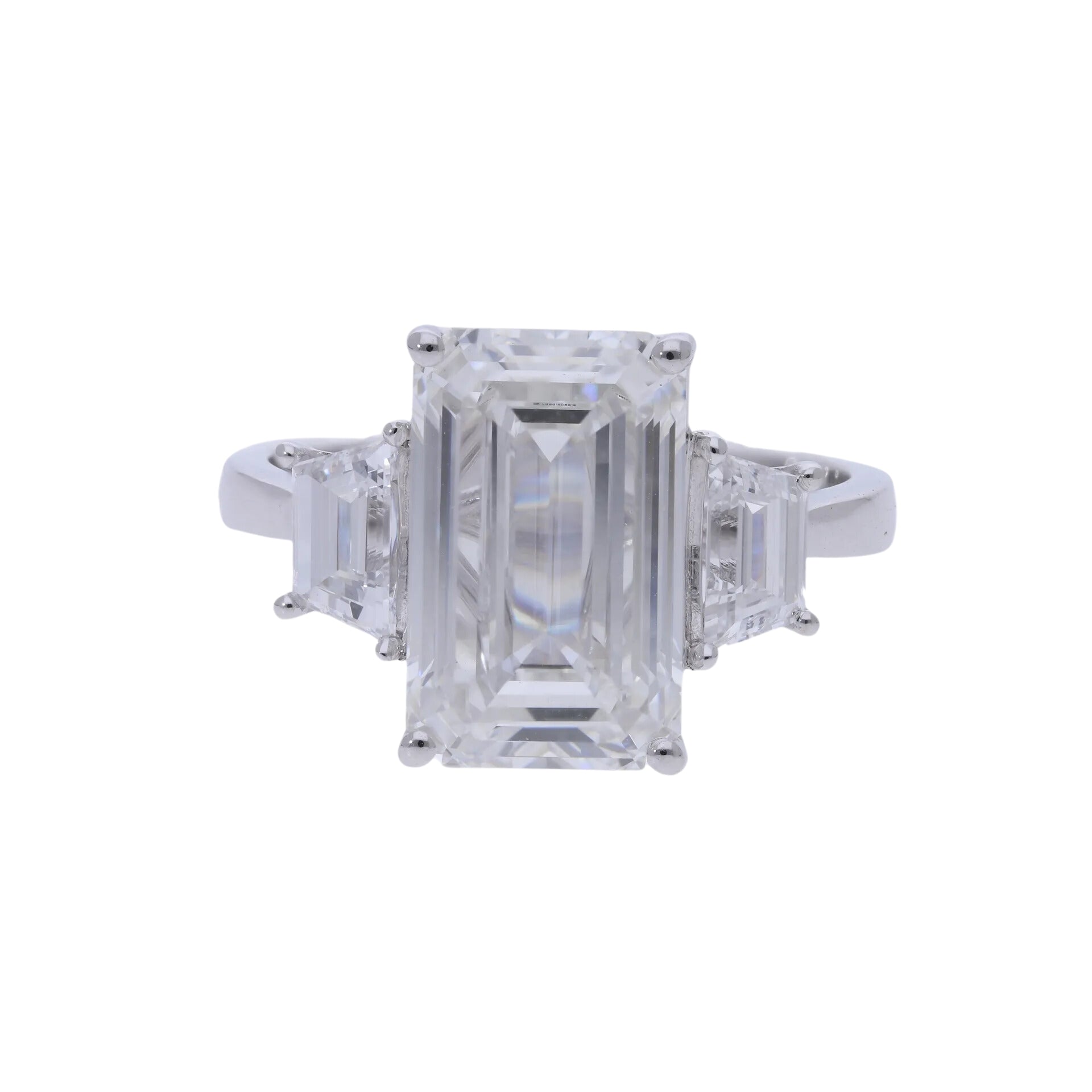 5.87 Ct Lab Grown Emerald Cut Diamond Three Stone Engagement Ring - Helodia Jewelry