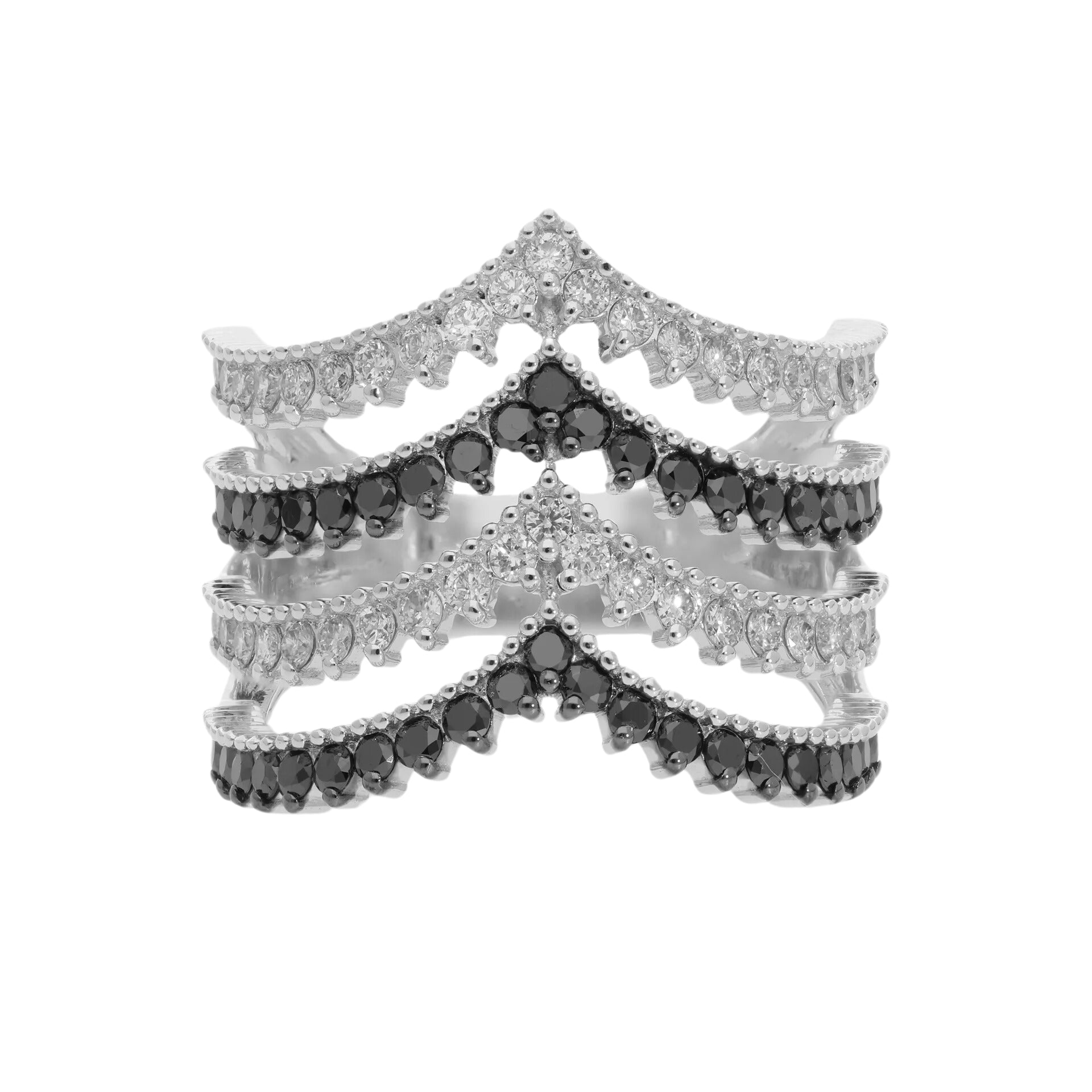 1.45 Ct Natural Black & White Diamond Esmeralda Ring - Helodia Jewelry