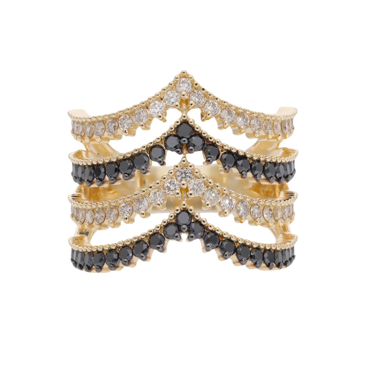 1.45 Ct Natural Black & White Diamond Esmeralda Ring - Helodia Jewelry