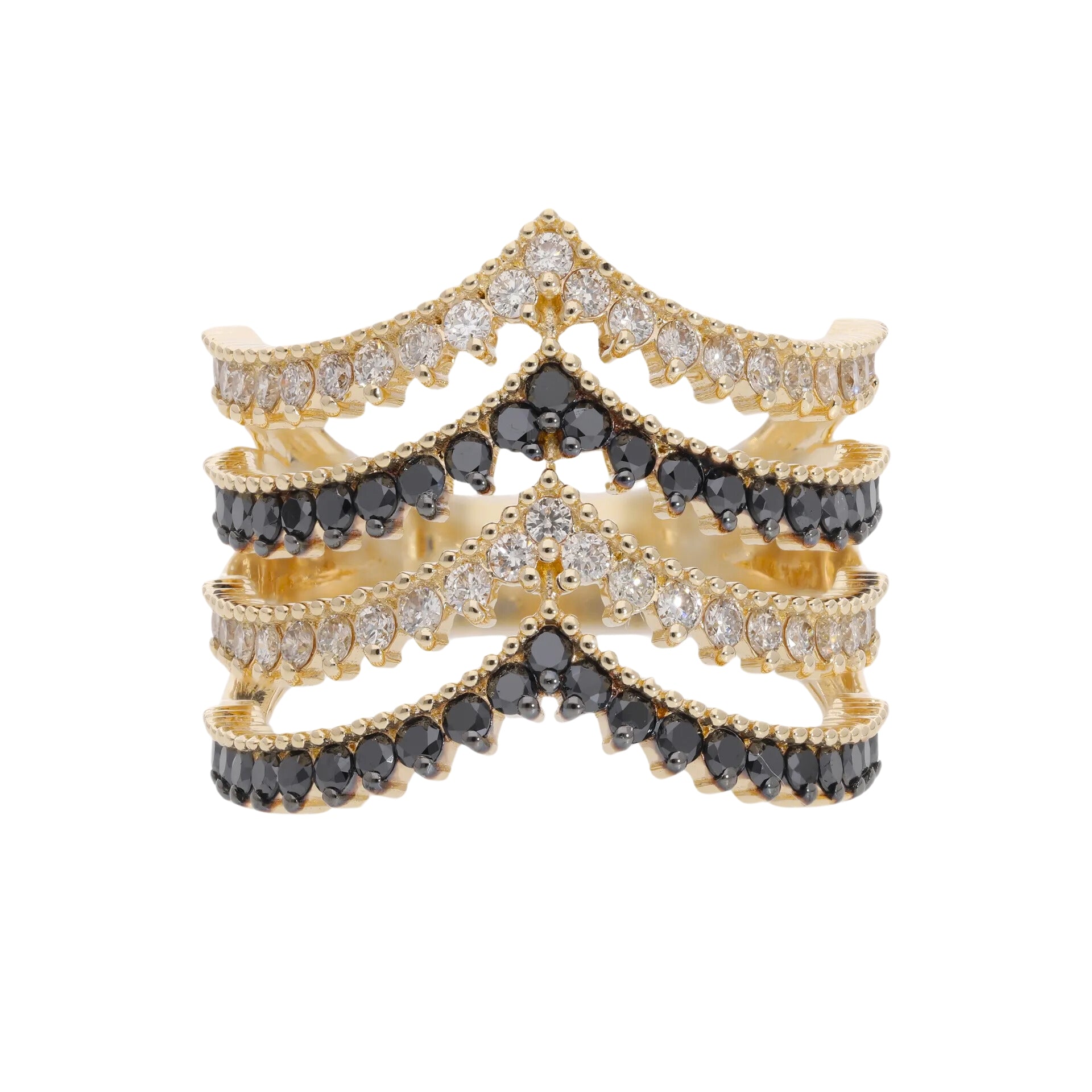 1.45 Ct Natural Black & White Diamond Esmeralda Ring - Helodia Jewelry