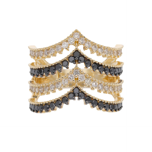 1.45 Ct Natural Black & White Diamond Esmeralda Ring - Helodia Jewelry