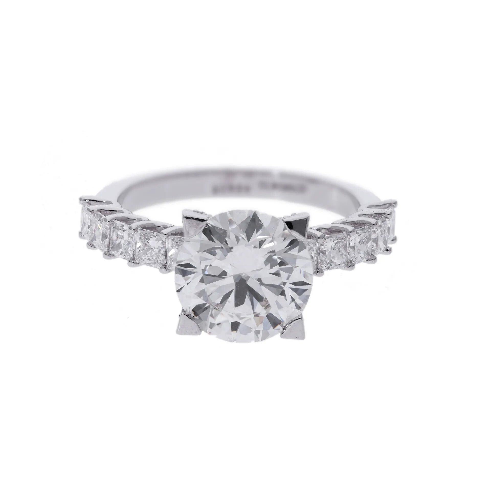 4.22 Lab Grown Brilliant Cut Diamond with Princess Side Stones Engagement Ring - Helodia Jewelry