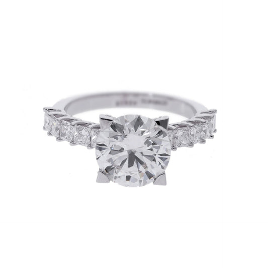 4.22 Lab Grown Brilliant Cut Diamond with Princess Side Stones Engagement Ring - Helodia Jewelry