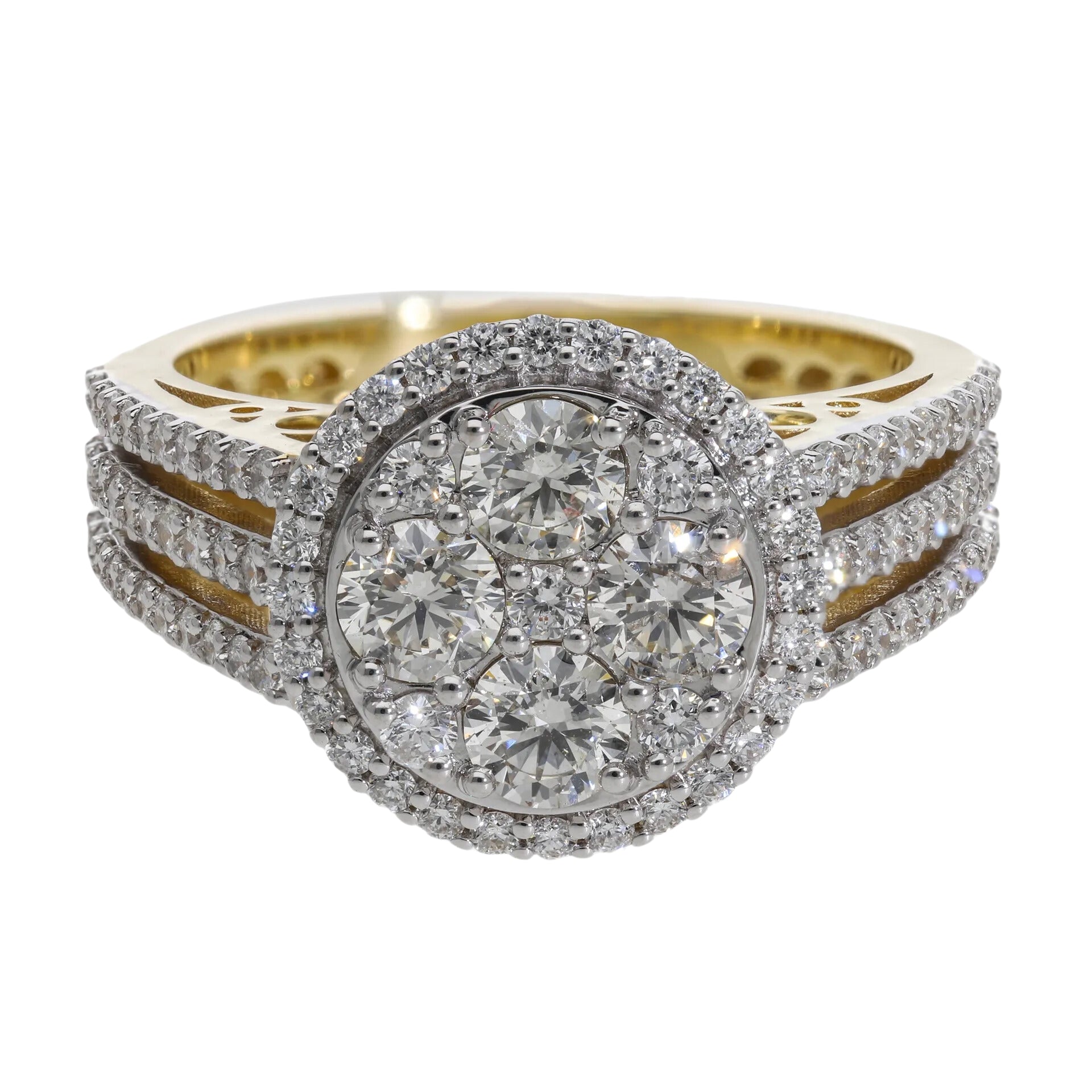 1.50 Ct Royal Natural Diamond Halo with Three Pavé Rows Ring - Helodia Jewelry