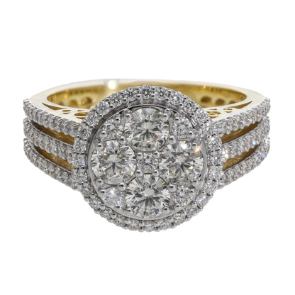 1.50 Ct Royal Natural Diamond Halo with Three Pavé Rows Ring - Helodia Jewelry