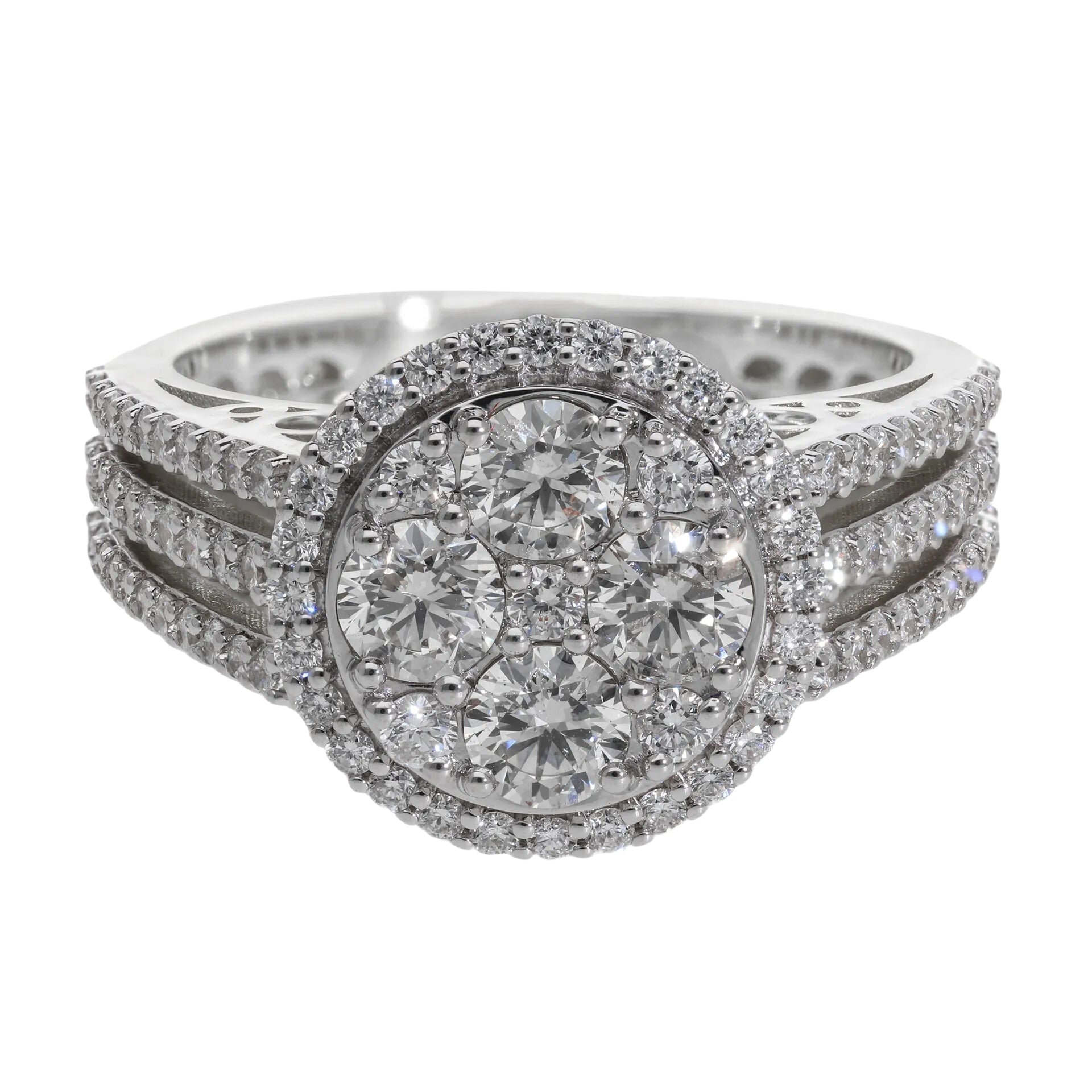 1.50 Ct Royal Natural Diamond Halo with Three Pavé Rows Ring - Helodia Jewelry