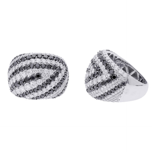 3.62 Ct Natural Black & White Diamond Large Cluster Ring - Helodia Jewelry