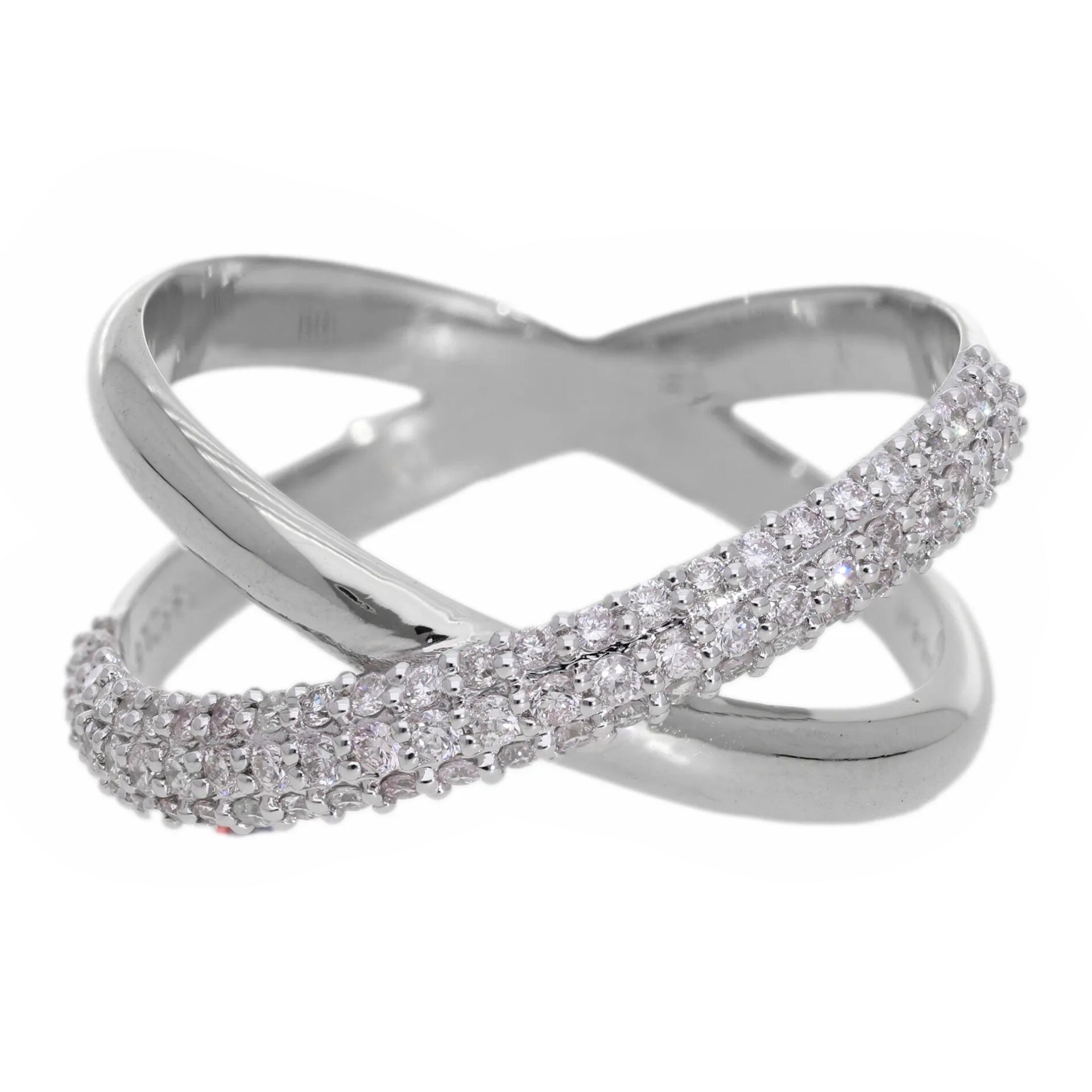 0.44 Ct Natural Pavé Diamond Cross Eternity Ring - Helodia Jewelry