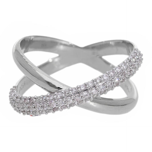 0.44 Ct Natural Pavé Diamond Cross Eternity Ring - Helodia Jewelry