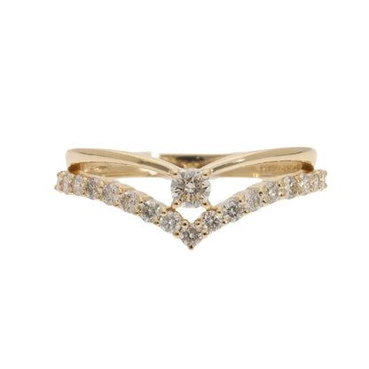 0.48 Ct Natural Brilliant Cut Pavé Diamond V Shaped Ring - Helodia Jewelry