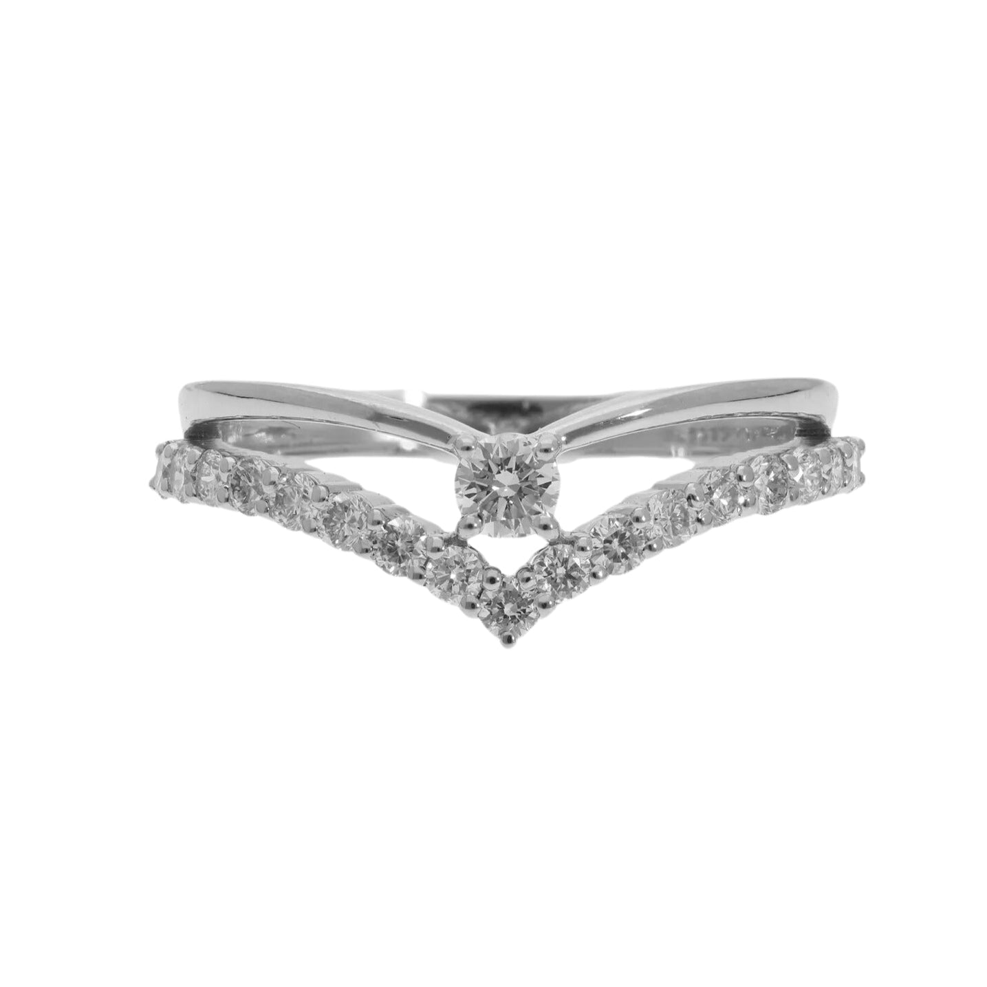 0.48 Ct Natural Brilliant Cut Pavé Diamond V Shaped Ring - Helodia Jewelry
