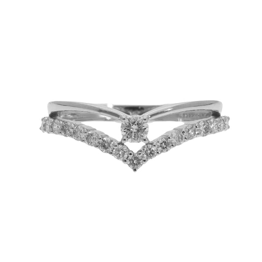 0.48 Ct Natural Brilliant Cut Pavé Diamond V Shaped Ring - Helodia Jewelry
