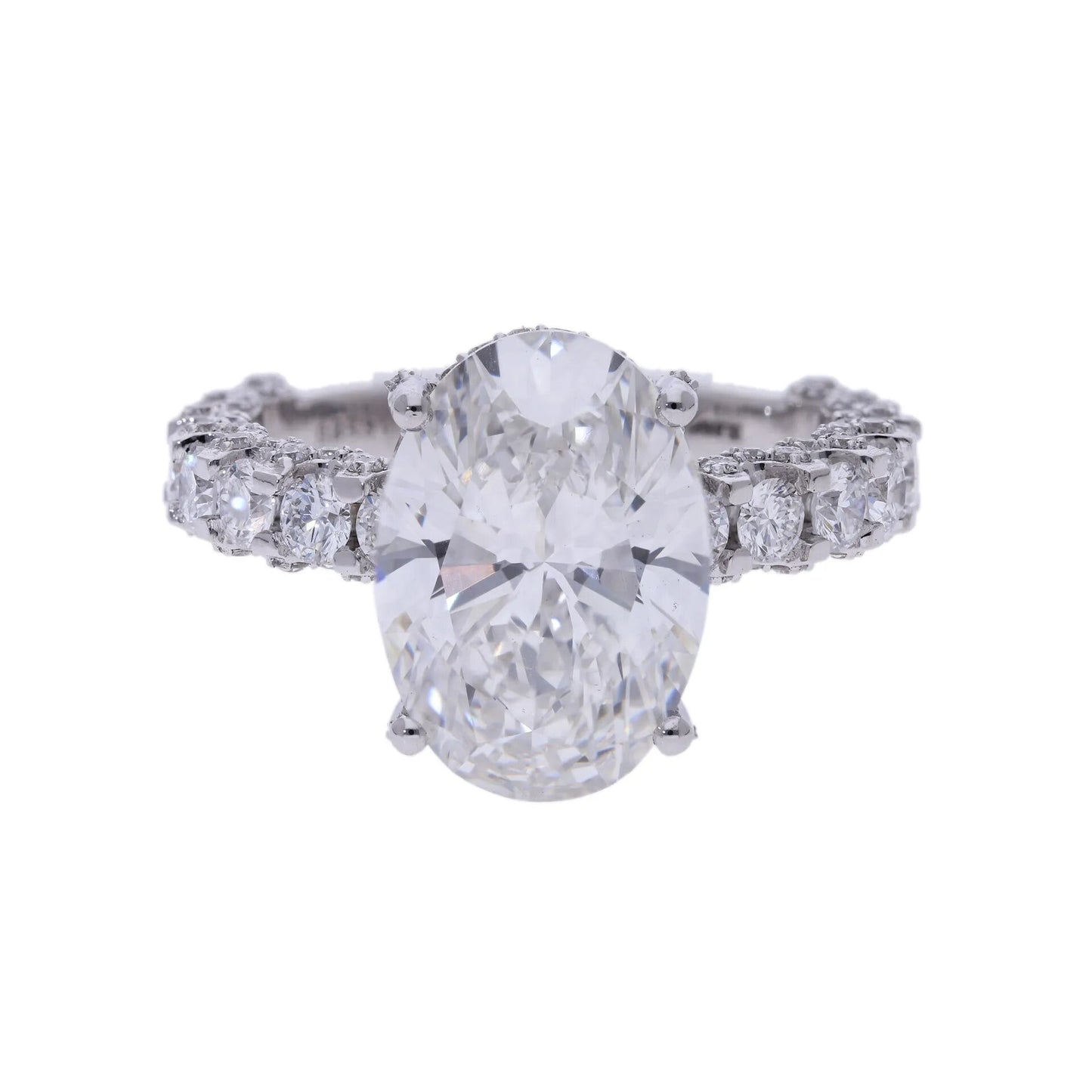 6.89 Ct Lab Grown Oval Cut Diamond with Hidden Halo & Side Stones Engagement Ring - Helodia Jewelry