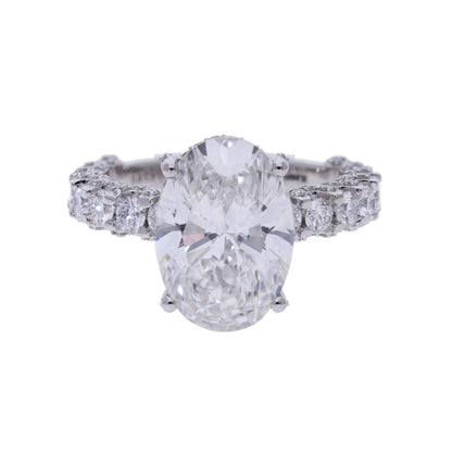 6.89 Ct Lab Grown Oval Cut Diamond with Hidden Halo & Side Stones Engagement Ring - Helodia Jewelry