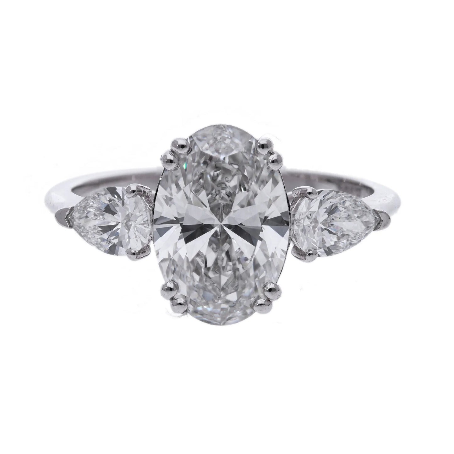 2.87 Ct Lab Grown Oval Cut Diamond Three Stone Ring - Helodia Jewelry